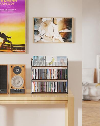 حامل أقراص مضغوطة ثلاثي الطبقات، لتخزين الأقراص المضغوطة ورف للعرض، منظم تخزين مع رف علوي للعرض، رف حامل ممتاز للمنزل والمكتب والمطبخ، يحمل 123 قرصًا مضغوطًا in Kuwait