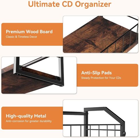 حامل أقراص مضغوطة ثلاثي الطبقات، لتخزين الأقراص المضغوطة ورف للعرض، منظم تخزين مع رف علوي للعرض، رف حامل ممتاز للمنزل والمكتب والمطبخ، يحمل 123 قرصًا مضغوطًا in Kuwait