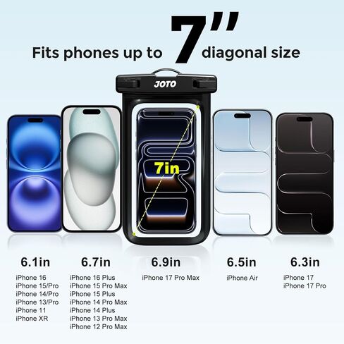 حافظة هاتف JOTO 2 Pack Universal مقاومة للماء لهاتف iPhone 17 Air 16 15 14 13 12 11 Plus Pro Max، IPX8 حقيبة جافة للهاتف المحمول XR X SE، Galaxy S23 S22 S21 S20+ S20 S10 Plus Note، بكسل يصل إلى 7 بوصات - أسود in Kuwait
