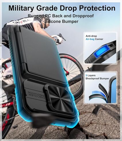 for iPhone 16 Pro Max Case Wallet, Built-in Card Holder (4-5 Cards), Slide Lens Cover, Military Drop Protection, Rugged Heavy Duty Men Women Protective Phone Case for iPhone 16 Pro Max, Black in Kuwait