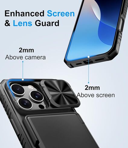 for iPhone 16 Pro Max Case Wallet, Built-in Card Holder (4-5 Cards), Slide Lens Cover, Military Drop Protection, Rugged Heavy Duty Men Women Protective Phone Case for iPhone 16 Pro Max, Black in Kuwait