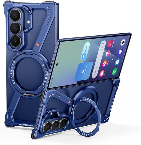 OATSBASF Minimalist Phone Case for Samsung Galaxy Z Fold 7, 360° Rotation Kickstand Aluminum Metal Frameless Design Bumper Z Case, Protective Shock Grade Shell (Blue) in Saudi Arabia