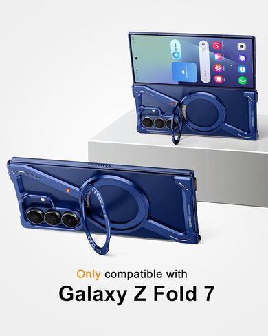 OATSBASF Minimalist Phone Case for Samsung Galaxy Z Fold 7, 360° Rotation Kickstand Aluminum Metal Frameless Design Bumper Z Case, Protective Shock Grade Shell (Blue) in Saudi Arabia