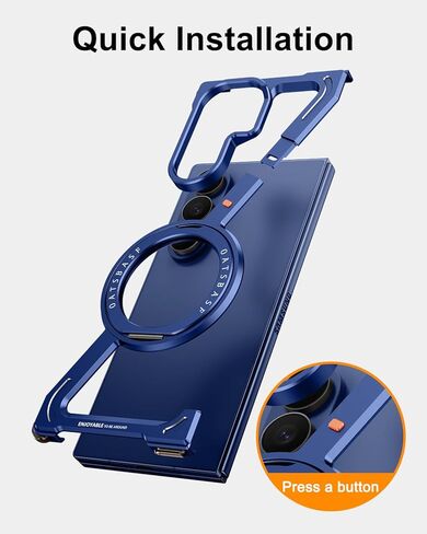 OATSBASF Minimalist Phone Case for Samsung Galaxy Z Fold 7, 360° Rotation Kickstand Aluminum Metal Frameless Design Bumper Z Case, Protective Shock Grade Shell (Blue) in Saudi Arabia