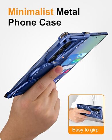 OATSBASF Minimalist Phone Case for Samsung Galaxy Z Fold 7, 360° Rotation Kickstand Aluminum Metal Frameless Design Bumper Z Case, Protective Shock Grade Shell (Blue) in Saudi Arabia