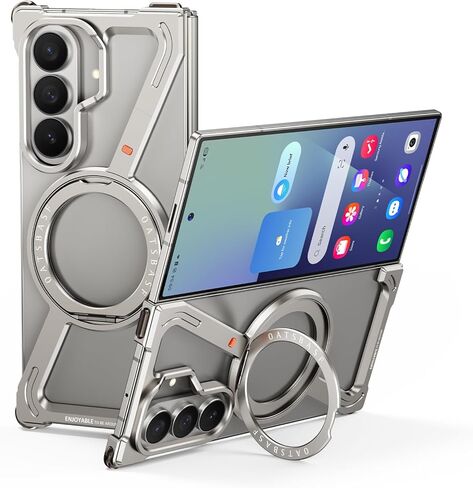 OATSBASF Minimalist Phone Case for Samsung Galaxy Z Fold 7, 360° Rotation Kickstand Aluminum Metal Frameless Design Bumper Z Case, Protective Shock Grade Shell (Blue) in Saudi Arabia