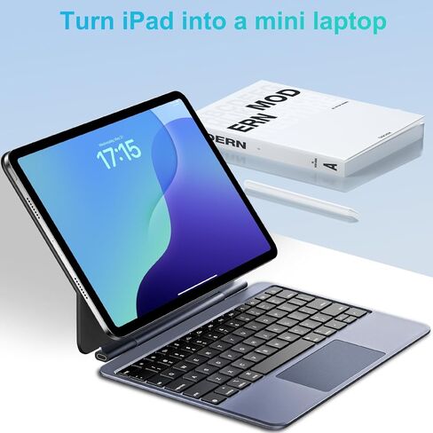 لوحة مفاتيح سحرية لجهاز iPad A16، حافظة لوحة مفاتيح خفيفة الوزن لجهاز iPad 11th (A16 2025) والجيل العاشر (2022)، لوحة مفاتيح ذكية نحيفة للغاية مع لوحة تتبع، 7 ألوان خلفية، أسود in Kuwait