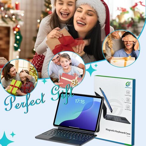لوحة مفاتيح سحرية لجهاز iPad A16، حافظة لوحة مفاتيح خفيفة الوزن لجهاز iPad 11th (A16 2025) والجيل العاشر (2022)، لوحة مفاتيح ذكية نحيفة للغاية مع لوحة تتبع، 7 ألوان خلفية، أسود in Kuwait
