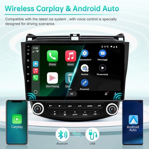 ستيريو راديو السيارة لسيارة Honda Accord الجيل السابع (2003-2007) Android 14 2GB+64GB CarPlay اللاسلكي وAndroid Auto، شاشة لمس IPS 10 بوصة، بلوتوث WiFi GPS Navi، FM/AM، كاميرا احتياطية، SWC in Kuwait