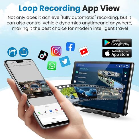 شاشة محمولة للسيارة، شاشة تشغيل لاسلكية كبيرة جدًا مقاس 11.3 بوصة وشاشة أندرويد تلقائية للسيارة، ستيريو السيارة مع كاميرا داش 4K، عرض التطبيق، كاميرا احتياطية، نظام تحديد المواقع العالمي، وصلة مرآة، FM، التحكم الصوتي in Kuwait