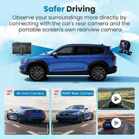 شاشة محمولة للسيارة، شاشة تشغيل لاسلكية كبيرة جدًا مقاس 11.3 بوصة وشاشة أندرويد تلقائية للسيارة، ستيريو السيارة مع كاميرا داش 4K، عرض التطبيق، كاميرا احتياطية، نظام تحديد المواقع العالمي، وصلة مرآة، FM، التحكم الصوتي in Kuwait