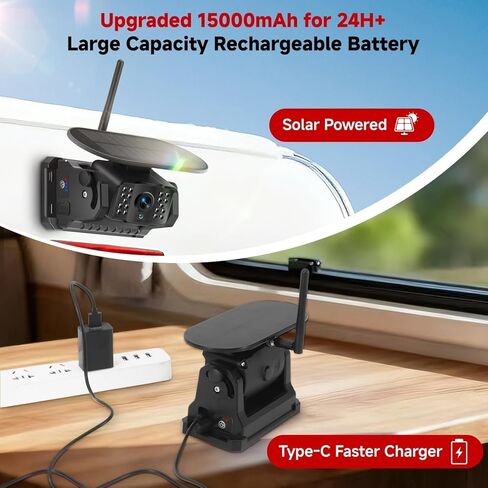 Dual Wireless Magnetic Backup Camera for Trailer - 7" 1080P HD 4CH Monitor with Solar 15000mAh Rechargeable Night Vision Rear Camera, DVR Loop Recording Waterproof No Delay for Truck,RV,Camper in Kuwait