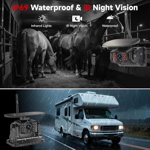 Dual Wireless Magnetic Backup Camera for Trailer - 7" 1080P HD 4CH Monitor with Solar 15000mAh Rechargeable Night Vision Rear Camera, DVR Loop Recording Waterproof No Delay for Truck,RV,Camper in Kuwait