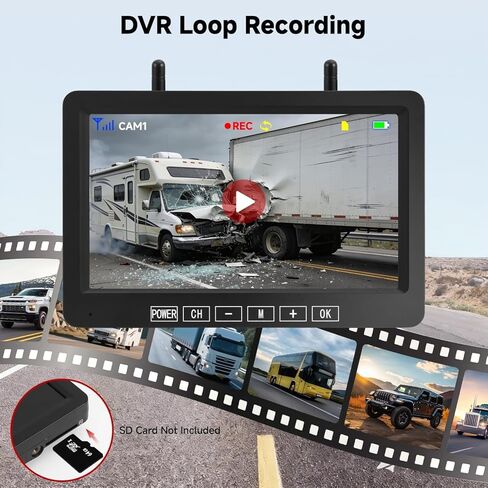 Dual Wireless Magnetic Backup Camera for Trailer - 7" 1080P HD 4CH Monitor with Solar 15000mAh Rechargeable Night Vision Rear Camera, DVR Loop Recording Waterproof No Delay for Truck,RV,Camper in Kuwait