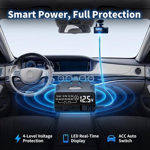 OBD2 Hardwire Kit for Dash Cam USB C, 4-Level Low Voltage Protection with Automatic LED Voltmeter,12V-24V to 5V Power Cable for Continuous Recording & Parking Mode,Plug and Play Dashcam Acc Detection in Saudi Arabia