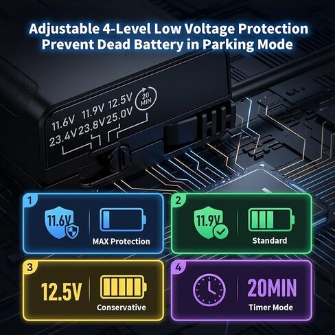 OBD2 Hardwire Kit for Dash Cam USB C, 4-Level Low Voltage Protection with Automatic LED Voltmeter,12V-24V to 5V Power Cable for Continuous Recording & Parking Mode,Plug and Play Dashcam Acc Detection in Saudi Arabia
