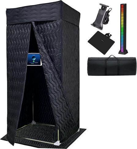 Portable Vocal Booth, Soundproof Recording Booth for Home Studio & Podcast, Recording Studio Equipment with Phone & Tablet Holder, Mixer Stand, Floor Mat & LED Lights in Saudi Arabia