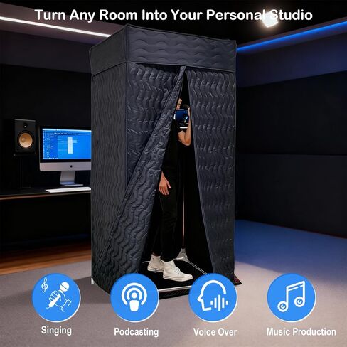 Portable Vocal Booth, Soundproof Recording Booth for Home Studio & Podcast, Recording Studio Equipment with Phone & Tablet Holder, Mixer Stand, Floor Mat & LED Lights in Saudi Arabia