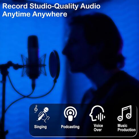 Portable Vocal Booth, Soundproof Recording Booth for Home Studio & Podcast, Recording Studio Equipment with Phone & Tablet Holder, Mixer Stand, Floor Mat & LED Lights in Saudi Arabia