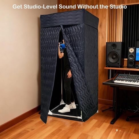 Portable Vocal Booth, Soundproof Recording Booth for Home Studio & Podcast, Recording Studio Equipment with Phone & Tablet Holder, Mixer Stand, Floor Mat & LED Lights in Saudi Arabia