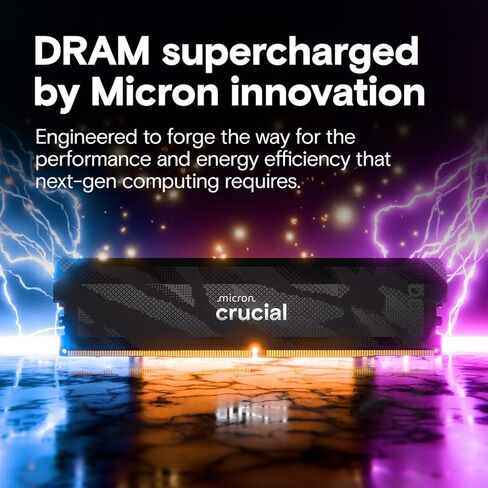مجموعة ذاكرة الوصول العشوائي Crucial Pro DDR5 بسعة 32 جيجابايت (2 × 16 جيجابايت)، 6400 ميجاهرتز CL32، ذاكرة ألعاب سطح المكتب لرفع تردد التشغيل، متوافقة مع Intel XMP 3.0 وAMD Expo، أسود - CP2K16G64C32U5B in Kuwait