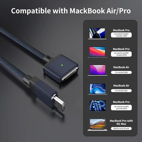 كابل USB-C إلى مغناطيسي 140 واط لشحن M4 MacBook Pro Air، 6.6 قدم متوافق مع كابل MagSafe 3 لجهاز MacBook Air (15''13''M4 2025، M3 2024، M2 2023، M2 2022)، Pro(16"14"2024/2023/2021) أزرق-2 متر in Kuwait