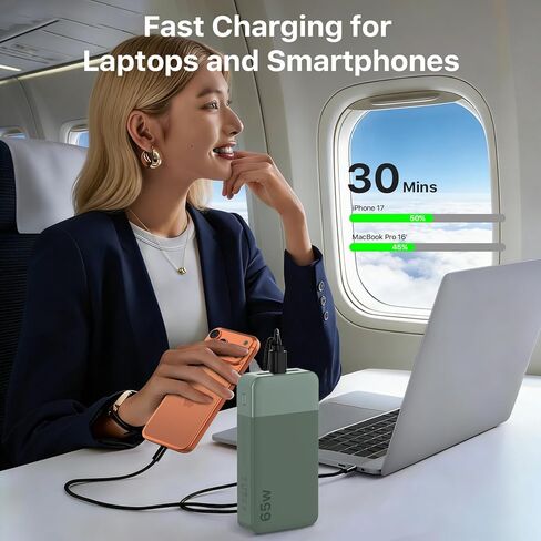 NOBIS 20000mAh Battery Pack Power Bank 65W Power Bank, Portable Charger with Digital Display, Dual USB-C/USB-A Fast Charging for Laptop, Phone, Tablet, Travel-Friendly External Battery Pack in Kuwait