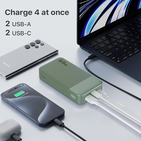 NOBIS 20000mAh Battery Pack Power Bank 65W Power Bank, Portable Charger with Digital Display, Dual USB-C/USB-A Fast Charging for Laptop, Phone, Tablet, Travel-Friendly External Battery Pack in Kuwait