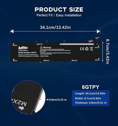 6GTPY Replacement Battery for Dell XPS 15 9560 9570 7590 Precision 5510 5520 5530, Compatible with Part Numbers 5041C 4GVGH 5D91C, 8398mAh 97Wh 6-Cell Li-ion High Performance Laptop Battery in Saudi Arabia
