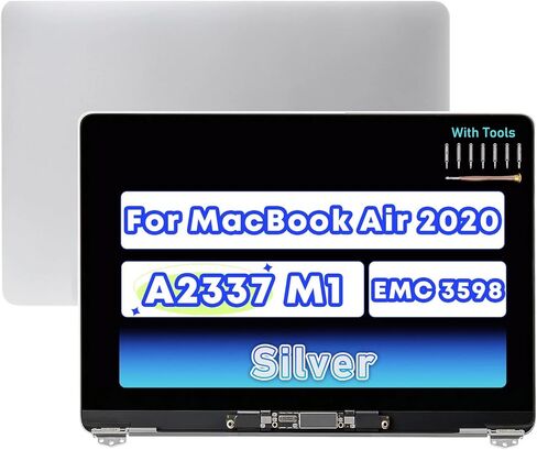 استبدال شاشة A2337 لجهاز MacBook Air M1 2020 A2337 EMC 3598 MGN63 MGN93 MGND3 MGN73 MGNA3 MGNE3 661-16807 661-16806 661-16808 عرض Retina LCD مجموعة علوية كاملة 13.3 بوصة 2560x1600 (فضي) in Kuwait