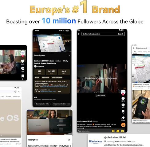 Blackview DCM8 Triple Laptop Screen Extender,15.6" 1080P FHD IPS Portable External Screen,Two Cable USB C Travel for 13-17'' Laptop,Plug & Play Compatible with Windows/Mac/Chrome OS/Mobile Devices in Kuwait