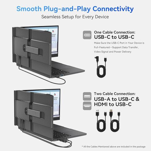 Blackview DCM8 Triple Laptop Screen Extender,15.6" 1080P FHD IPS Portable External Screen,Two Cable USB C Travel for 13-17'' Laptop,Plug & Play Compatible with Windows/Mac/Chrome OS/Mobile Devices in Kuwait
