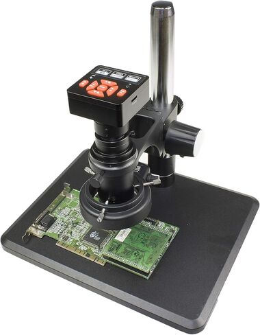 مجهر الفحص الصناعي Vision Scientific VS-12-5607NS-IFR09 أحادي العين مع كاميرا رقمية HDMI/USB بدقة 16 ميجابكسل | نطاق تكبير 0.7X-5.0X، حامل C 0.4X | حامل عمود بقاعدة كبيرة | ضوء حلقي 144-LED in Kuwait