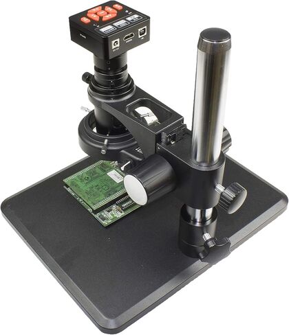 مجهر الفحص الصناعي Vision Scientific VS-12-5607NS-IFR09 أحادي العين مع كاميرا رقمية HDMI/USB بدقة 16 ميجابكسل | نطاق تكبير 0.7X-5.0X، حامل C 0.4X | حامل عمود بقاعدة كبيرة | ضوء حلقي 144-LED in Kuwait
