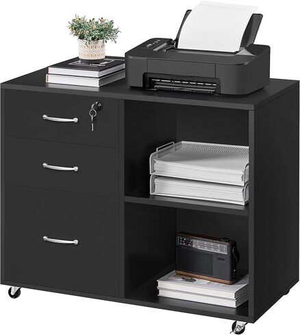 Yaheetech Filing Cabinet with Charging Station, Lateral File Cabinets Printer Stand with 3 Drawers, for Home and Office Black/Rustic Brown in Saudi Arabia