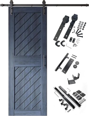 Homacer Navy 32 بوصة × 84 بوصة تصميم مخطط مائل 004 باب الحظيرة مع مجموعة أدوات التثبيت غير الالتفافية، مسار 5.5 قدم، للاستخدام الداخلي فقط in Saudi Arabia