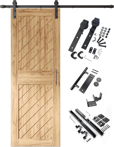 Homacer 50 بوصة × 84 بوصة تصميم مخطط مائل 003 باب الحظيرة مع مجموعة أدوات التثبيت غير الالتفافية، مسار 9 أقدام، للاستخدام الداخلي فقط in Saudi Arabia