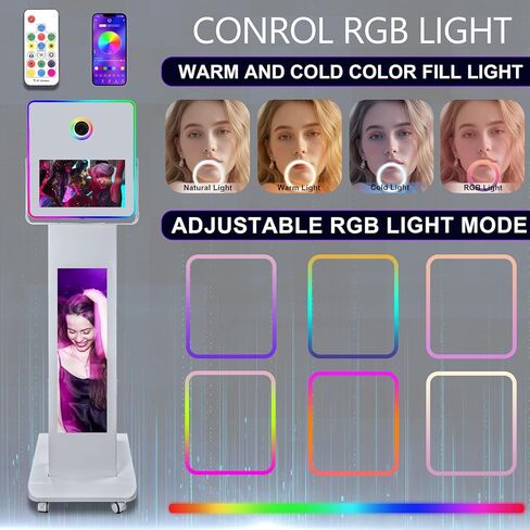 آلة كشك الصور مع شاشة LCD مقسمة مقاس 29 بوصة، وإضاءة ملء RGB جديدة، وشاشة تعمل باللمس مرآة مقاس 15.6 بوصة كشك تصوير للحفلات وحفلات الزفاف (آلة كشك الصور) in Saudi Arabia