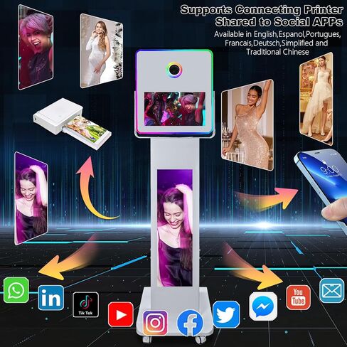 آلة كشك الصور مع شاشة LCD مقسمة مقاس 29 بوصة، وإضاءة ملء RGB جديدة، وشاشة تعمل باللمس مرآة مقاس 15.6 بوصة كشك تصوير للحفلات وحفلات الزفاف (آلة كشك الصور) in Saudi Arabia