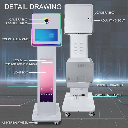 آلة كشك الصور مع شاشة LCD مقسمة مقاس 29 بوصة، وإضاءة ملء RGB جديدة، وشاشة تعمل باللمس مرآة مقاس 15.6 بوصة كشك تصوير للحفلات وحفلات الزفاف (آلة كشك الصور) in Saudi Arabia