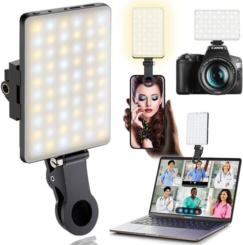 60 LED Portable Selfie Light Video Conference Lighting with Clip & Camera Tripod Adapter Rechargeable 2000mAh CRI 97+, 3 Light Modes for Phone iPhone Webcam Laptop Photo Makeup in Saudi Arabia