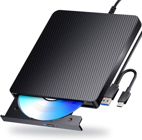 مشغل أقراص Blu ray خارجي للقراءة/الكتابة متوافق مع Bluray Burner USB 3.0 / Type-C DVD Burner مشغل Blu ray للكمبيوتر الشخصي وWindows 7-11 وMac (أسود) in Kuwait