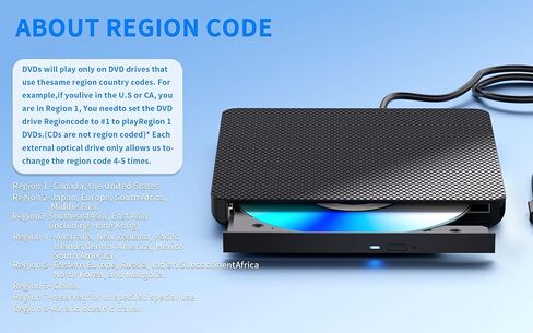 مشغل أقراص Blu ray خارجي للقراءة/الكتابة متوافق مع Bluray Burner USB 3.0 / Type-C DVD Burner مشغل Blu ray للكمبيوتر الشخصي وWindows 7-11 وMac (أسود) in Kuwait