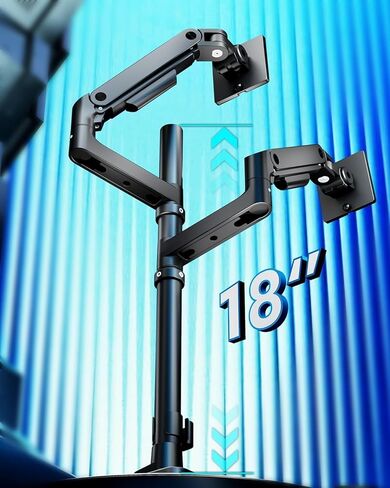 حامل شاشة مزدوج من ARES WING لتكديس شاشة منحنية شديدة التحمل، يناسب مقاس 17-49 بوصة، حامل شاشة مزدوج زنبركي غاز عمودي مع USB، حامل شاشة مزدوج قابل للتعديل للمكتب، أسود in Kuwait