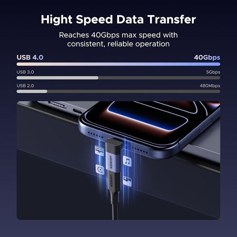 محول USB C 90 درجة من UGREEN، 3 حزم، محول USB C ذكر إلى أنثى بزاوية قائمة [40 جيجابت في الثانية، 240 وات، 8K 60 هرتز] متوافق مع Switch 2، Steam Deck، ROG Ally، MacBook، iPhone 17/16، iPad، Thunderbolt 4 in Kuwait
