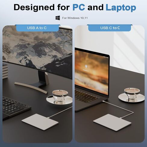 Wired Trackpad for Windows 7/10/11, High Precision Wired Touchpad with Multi-Gesture, Premium Glass Surface, Dual Cables(USB A to C & USB C to C) for Windows PC Computer, White in Kuwait