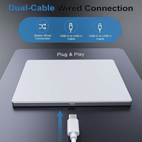 Wired Trackpad for Windows 7/10/11, High Precision Wired Touchpad with Multi-Gesture, Premium Glass Surface, Dual Cables(USB A to C & USB C to C) for Windows PC Computer, White in Kuwait