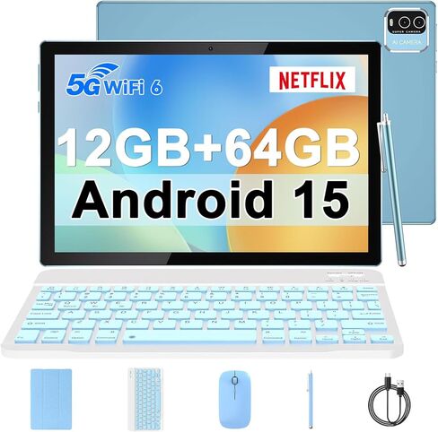 تابلت Android 15، شاشة 10 بوصات 12 جيجا بايت رام + 64 جيجا بايت روم / 1 تيرابايت توسيع، معالج رباعي النواة 1.8 جيجا هرتز، كاميرا 8 ميجا بيكسل بطارية 6000 مللي أمبير، شاشة لمس عالية الدقة 1280*800، 2 في 1 أجهزة لوحية مع حافظة لوحة مفاتيح وماوس ستايلس وردي in Kuwait