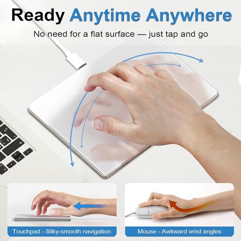 Wired Trackpad for Windows 7/10/11, High Precision Wired Touchpad with Multi-Gesture, Premium Glass Surface, Dual Cables(USB A to C & USB C to C) for Windows PC Computer, White in Kuwait