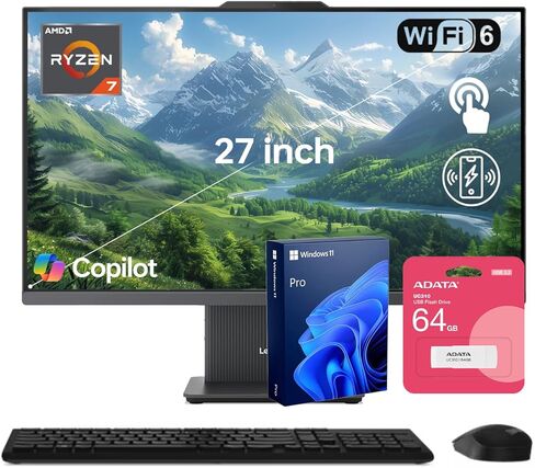 جهاز كمبيوتر Lenovo IdeaCentre Premium الكل في واحد، شاشة 27 بوصة FHD 100 هرتز، AMD Ryzen 7 8845HS، ذاكرة الوصول العشوائي DDR5 سعة 32 جيجابايت، SSD 2 تيرابايت، Wi-Fi 6، Win11 Pro، لوحة المفاتيح اللاسلكية & M، جاهز للطيار، حزمة مع محرك أقراص فلاش USB ADATA in Kuwait